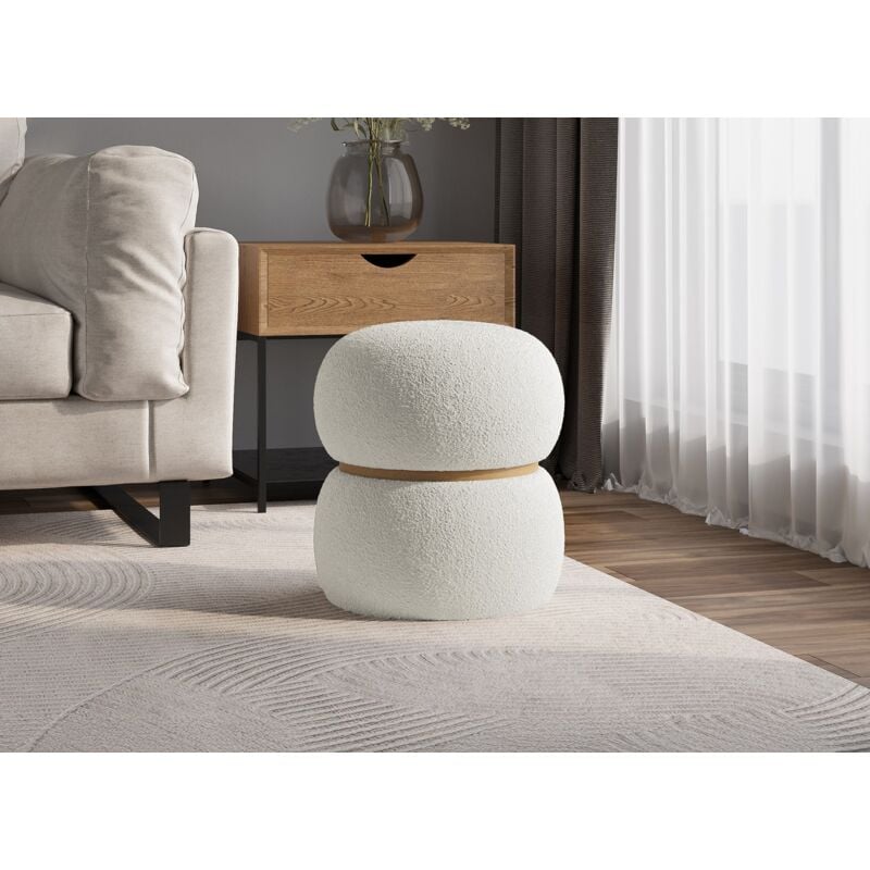 Nessy - Pouf design en tissu effet peau de mouton blanc écru nessy