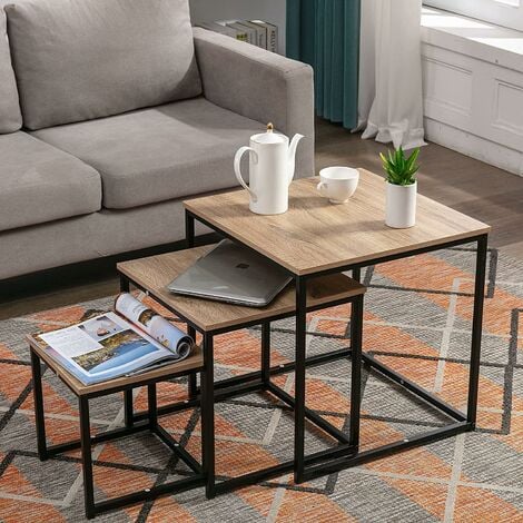 Gymax Coffee Tables Nesting Side Set of 2 for Living Room Modern w/ - Rustic Brown - MDF