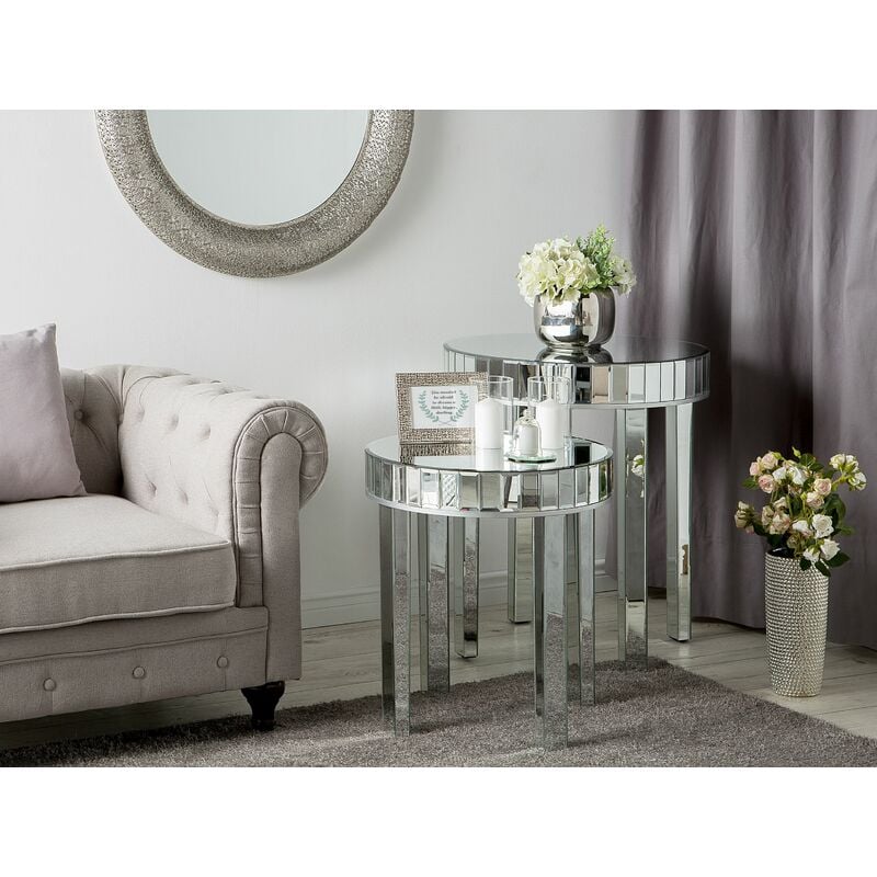 Nest Of 2 Mirrored Side Tables Silver Rimarde 97819