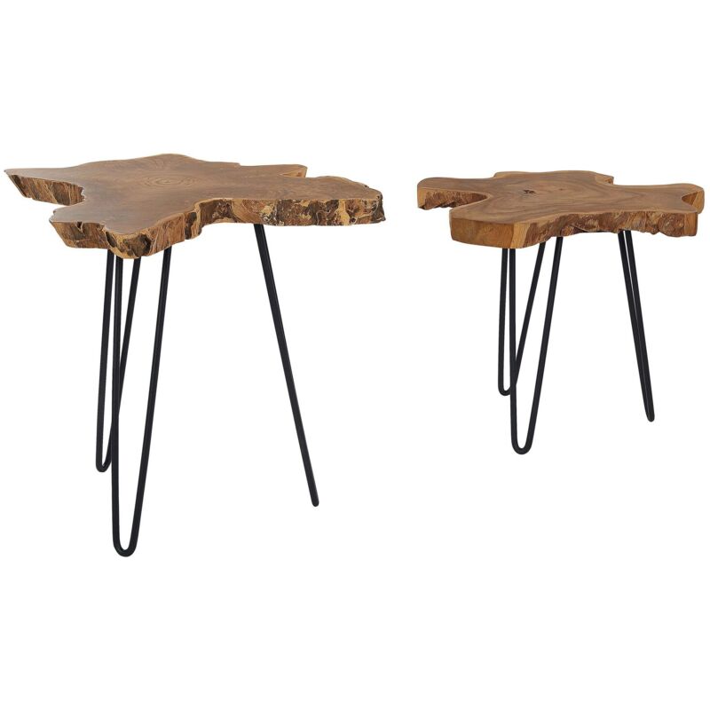Beliani Set Of 2 Side Tables Camrose Teak Wood Dark Brown