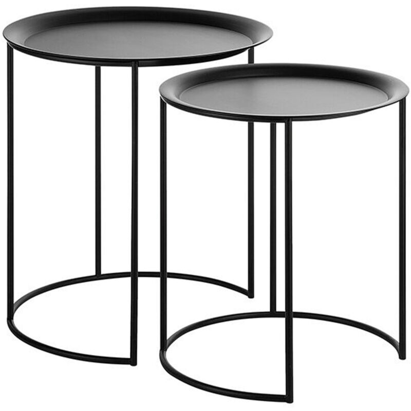 Beliani - Modern Nest of 2 Tables Black Metal Round Tray Table-Top Base Twins