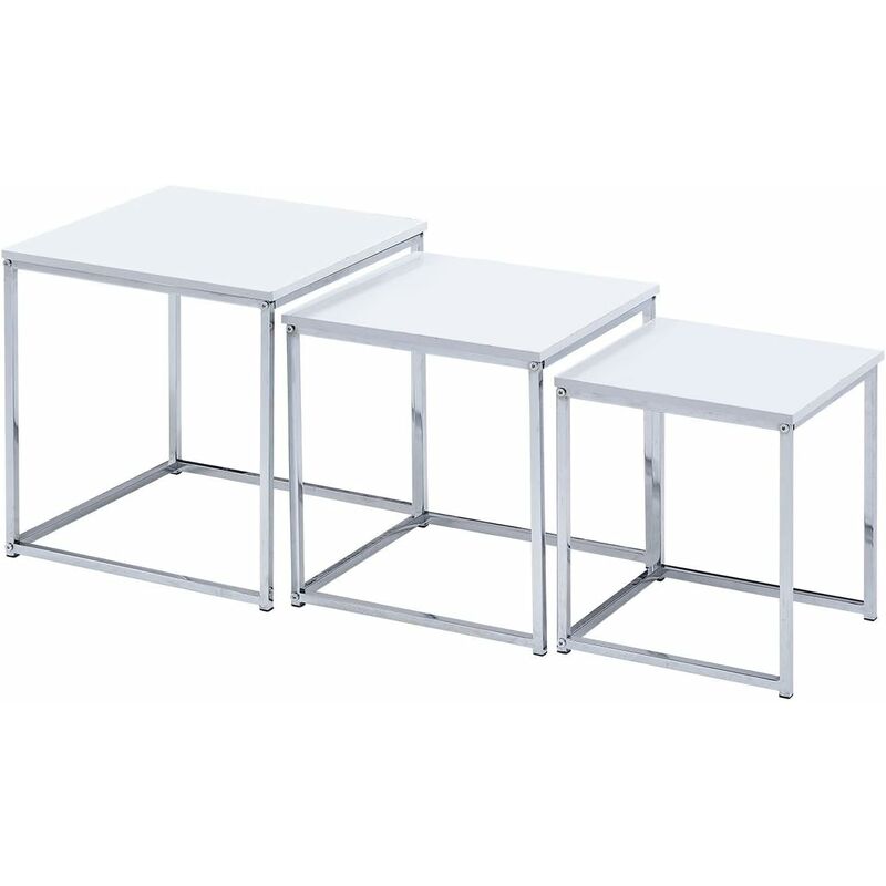 Nested Tables Set Of 3, 3Pcs Square Side Table End Table For Living Room, High Gloss Nesting Coffee Table (Pure White)
