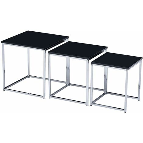 Nested Tables Set of 3, 3pcs Square Side Table End Table for Living Room, High Gloss Nesting Coffee Table (Pure Black)