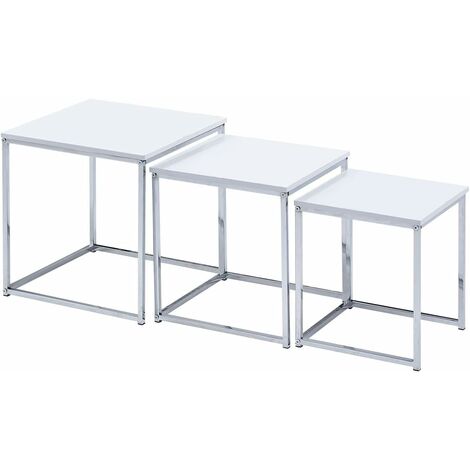 Nested Tables Set of 3, 3pcs Square Side Table End Table for Living Room, High Gloss Nesting Coffee Table (Pure White)