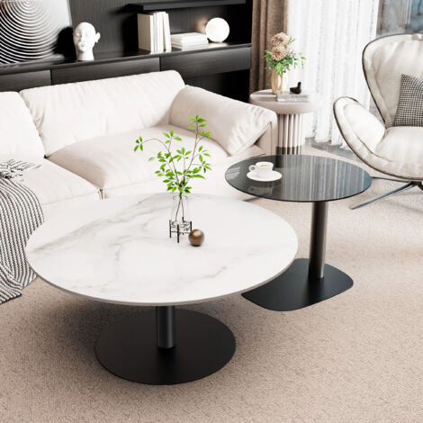 Nesting Coffee Table Set of 2 Tempered Glass Side Table, Grey White