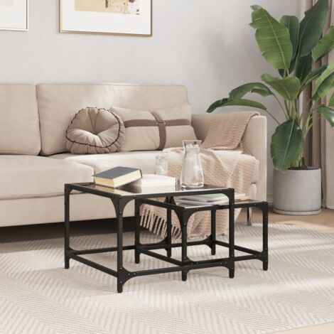 Nesting Coffee Tables 2 pcs with Black Glass Top Steel vidaXL