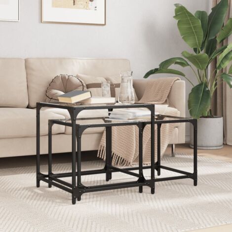 Nesting Coffee Tables 2 pcs with Transparent Glass Top Steel vidaXL
