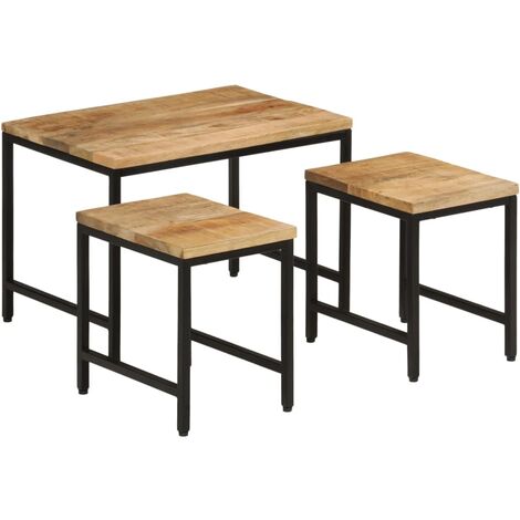 Nesting Coffee Tables 3 pcs Solid Rough Mango Wood and Iron vidaXL