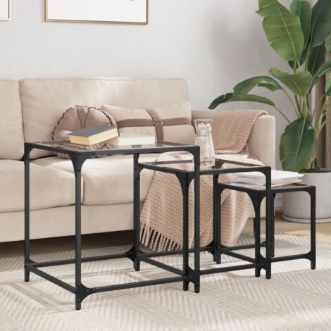 Nesting Coffee Tables 3 pcs with Transparent Glass Top Steel vidaXL