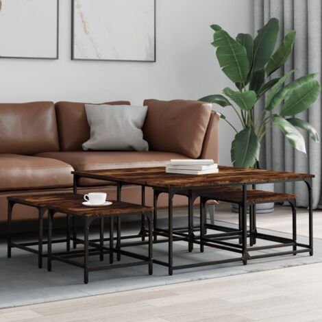 Nesting Coffee Tables 5 pcs Smoked Oak Engineered Wood vidaXL