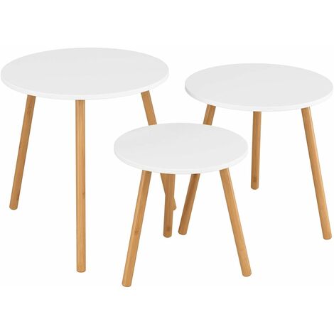 Nesting Table 3pcs Round Side Table End Tables Small Coffee Table Wooden for Living Room White