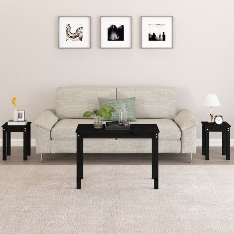 Nesting Tables 3 pcs Black Solid Wood Pine vidaXL