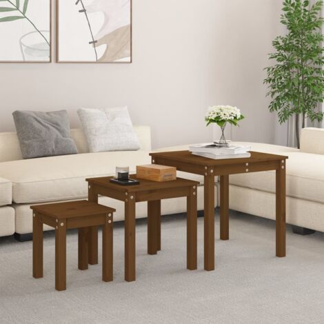 Nesting Tables 3 pcs Honey Brown Solid Wood Pine vidaXL