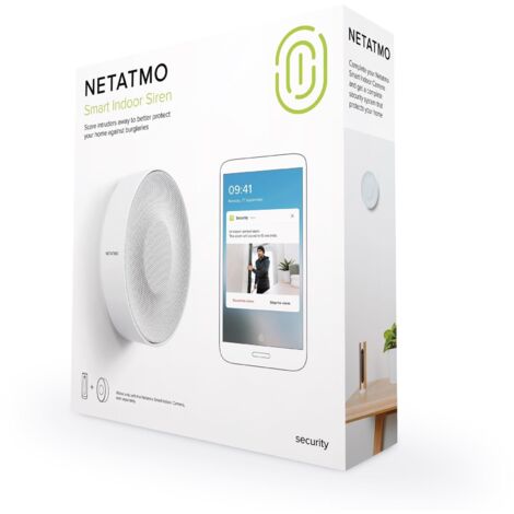 Netatmo Sirena Interior Inteligente, inalámbrica, 110 dB, habilitación y deshabilitación automática, sin suscripción, funciona con pilas o conectada a la corriente con cable, NIS01-EU