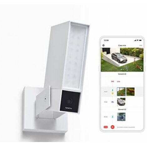 Netatmo Videocamera Esterna di Sorveglianza Intelligente Sirena da 105dB Wi-Fi illuminazione integrata rilevamento dei movimenti visione notturna senza abbonamento bianca NOC-S-W-IT