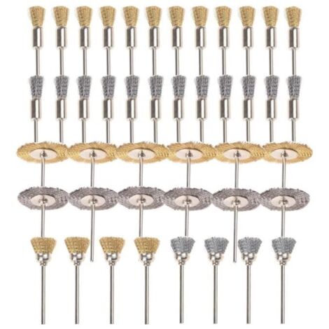 NetBoat Jeu de 44 Pièces Mini Brosse Métallique Coupe de Roue Laiton Fil d\'Acier Inoxydable de Brossage Pinceaux Tige de 1/8 \"(3mm)