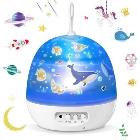 NetBoat Veilleuse Enfant Etoile Projection, 8 Couleurs + 2 Modes d’alimentation, 360 degrés Rotation Lampe Projecteur, Led Veilleuse Bébé