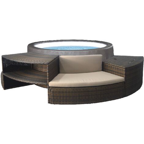 Netspa – Mobilier pour spa semi-rigide rond – 5 modules en PVC tressé – Banc, abri moteur, étagère, marchepied – Compatible Vita Premium