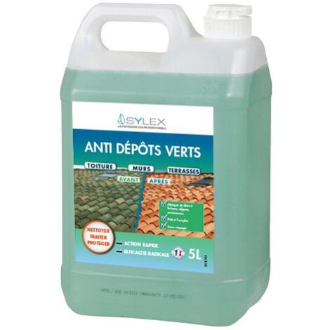 Nettoyant anti dépôts verts pour toitures, murs et terrasses – Action rapide sur mousses et lichens – Produit concentré 5L – Sylex