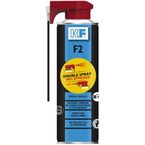 Nettoyant contacts électriques double spray 650 ml – Élimine oxydes et sulfures – Film protecteur durable – Tube capillaire inclus – KF