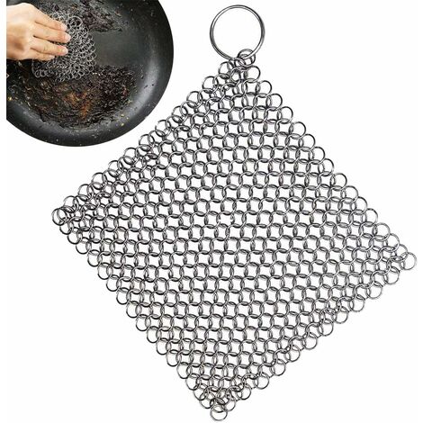 Nettoyant en Fonte - Acier Inoxydable Epurateur Cotte de Mailles, Filet Maille Pot Poêle Fonte Nettoyage, Brosse Nettoyage avec Anneau Suspension, pour Outil Cuisine (Carré, 15cm) GrooFooCuisine et Ma