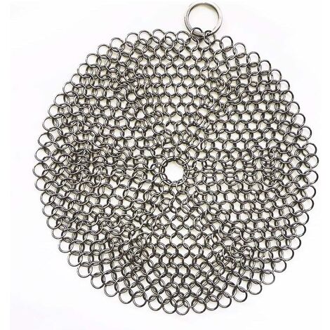 Nettoyant en fonte en acier inoxydable 316 de qualité supérieure, épurateur en cotte de mailles pour poêle en fonte pré-assaisonnée, fours hollandais, gaufrier, grattoir en fonte, gril, grattoir (17,8