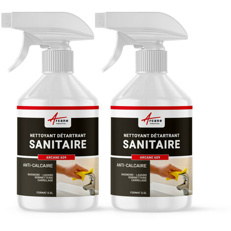 Nettoyant inox, wc, baignoire, salle de bain, sdb, enlever calcaire, sanitaire, carrelage, cabine de douche - 1 L (2 x 0.5 L)  - ARCANE INDUSTRIES