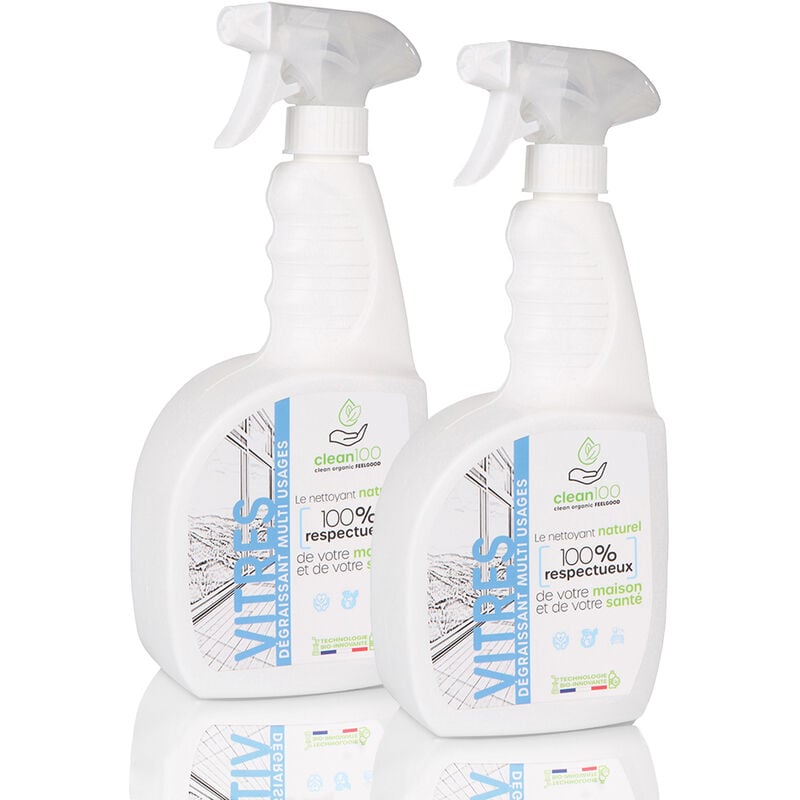 Clean 100 - nettoyant liquide spécial vitres et miroir - sprayer - 750ML - Ecologique et Hypoallergénique - Vaporisateur - X2