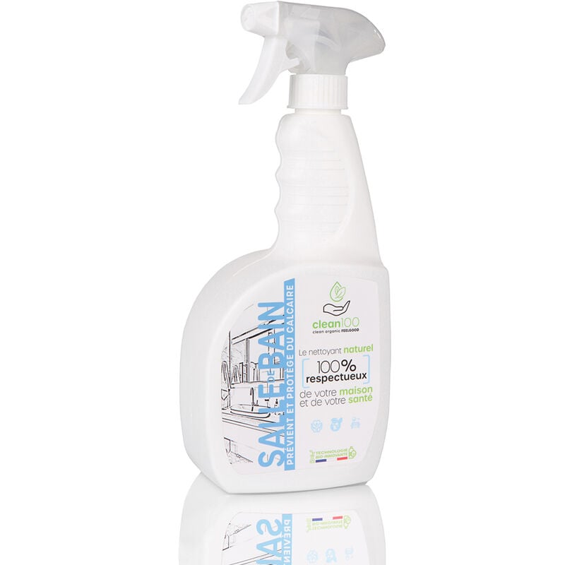 Clean 100 - nettoyant liquide spécial salle de bain - sprayer - 750ML - Ecologique et Hypoallergénique - Salle de Bain, Douche, Baignoire, Toilettes