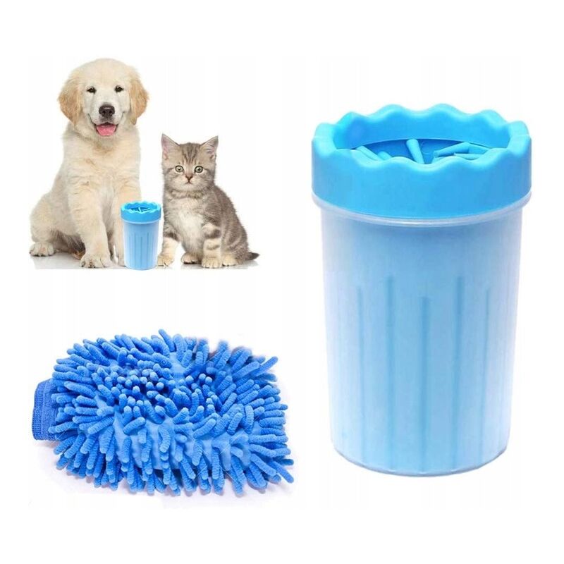 Nettoyant pour pattes de chien, nettoyant pour pattes d'animaux avec serviette, brosse de nettoyage pour animaux de compagnie-trompette bleue