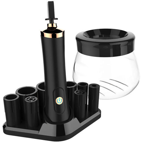 Nettoyant pour pinceaux de maquillage en une pièce, nettoyeur et sèche-linge électrique ultra rapide, nettoyeur automatique de pinceaux de maquillage (noir)