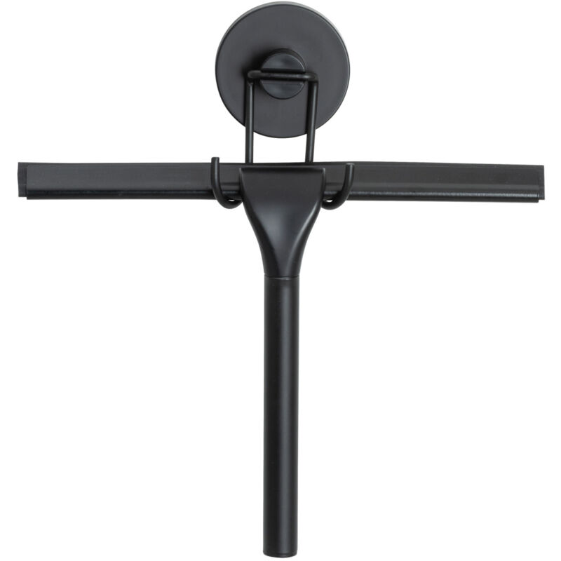 Raclette de douche et support mural Wenko Fixation Vaccum-Loc® sans perçage, repositionnable, Charge jusqu'à 33kg, Acier inox, 25 x 21,5 x 6 cm, Noir