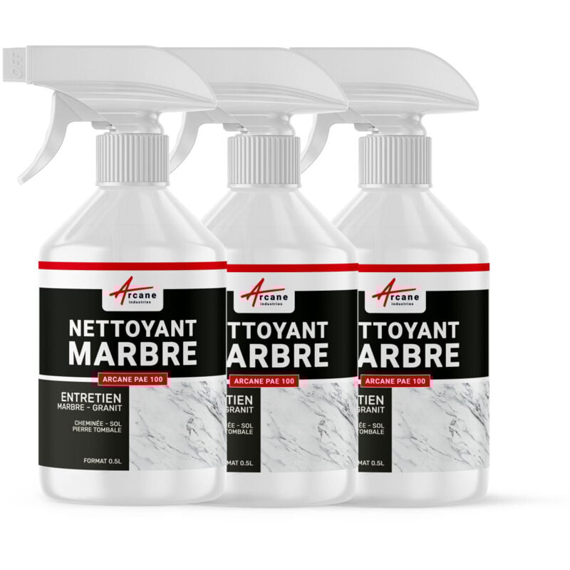Arcane Industries - Nettoyant spécial marbre et granit, pour tache sur carrelage cheminé et plan de travail - 1.5 l (3 x 0.5 l)
