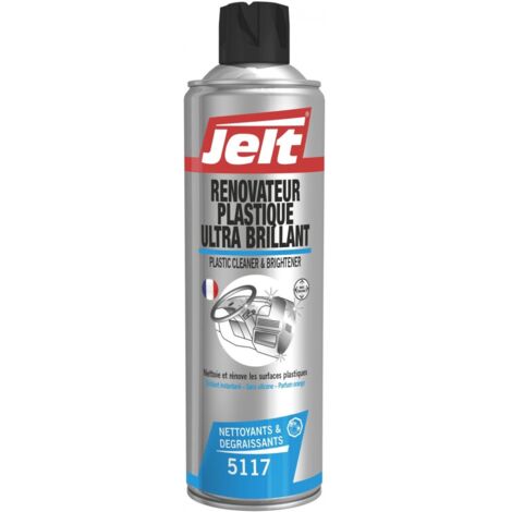 Nettoyant rénovateur plastique ultra brillant aérosol 650ml – Protège et fait briller surfaces plastiques – Évite le collage de poussière – Jelt