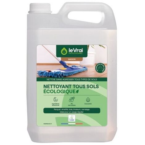 Nettoyant tous sols écologique 5L – Formule biotechnologique 91% biosourcés – Senteur pin des Landes – Pour parquets et carrelages – Le Vrai Professionnel