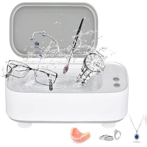 Nettoyeur à ultrasons 45 000 Hz, 500 ml, pour lunettes et bijoux, à ultrasons avec 3 modes de nettoyage, pour lunettes, montres et prothèses dentaires, blanc