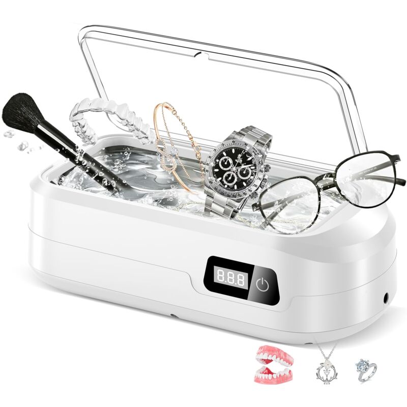 Nettoyeur à Ultrasons, 49000Hz Nettoyeur Ultrasons, 600mL Nettoyeur Ultrasonique, Nettoyeur Ultrasons Lunettes, avec 4 Timer Réglages, Affichage à
