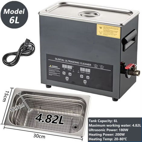 Nettoyeur à ultrasons 6L 40 kHz – minuterie numérique – contrôle de température – pour nettoyage de bijoux et outils
