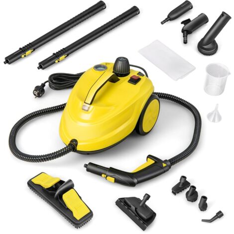 Nettoyeur à Vapeur Polyvalent de 2000W avec 13 Accessoires Nettoyeur Vapeur à Roulettes 5 Bars avec Réservoir de 1,8 L Jaune