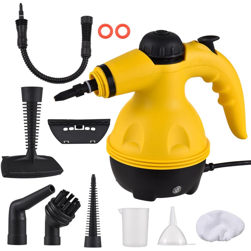Nettoyeur à vapeur portable désinfectant, stérilise nettoie et dégraisse, 9 accessoires inclus pour les pièces et les tissus, capacité 350 ml,