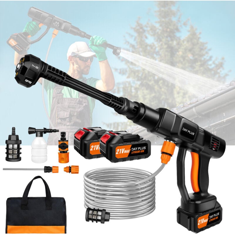Dayplus - Nettoyeur avec 2x 3.0Ah Batterie et Chargeur, 5m de Tuyau, Filtre, réservoir