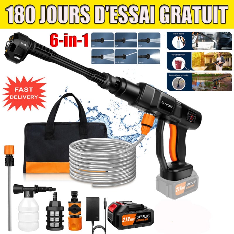 Dayplus - Nettoyeur avec 3000mAh Batterie et Chargeur, 5m de Tuyau, Filtre, réservoir