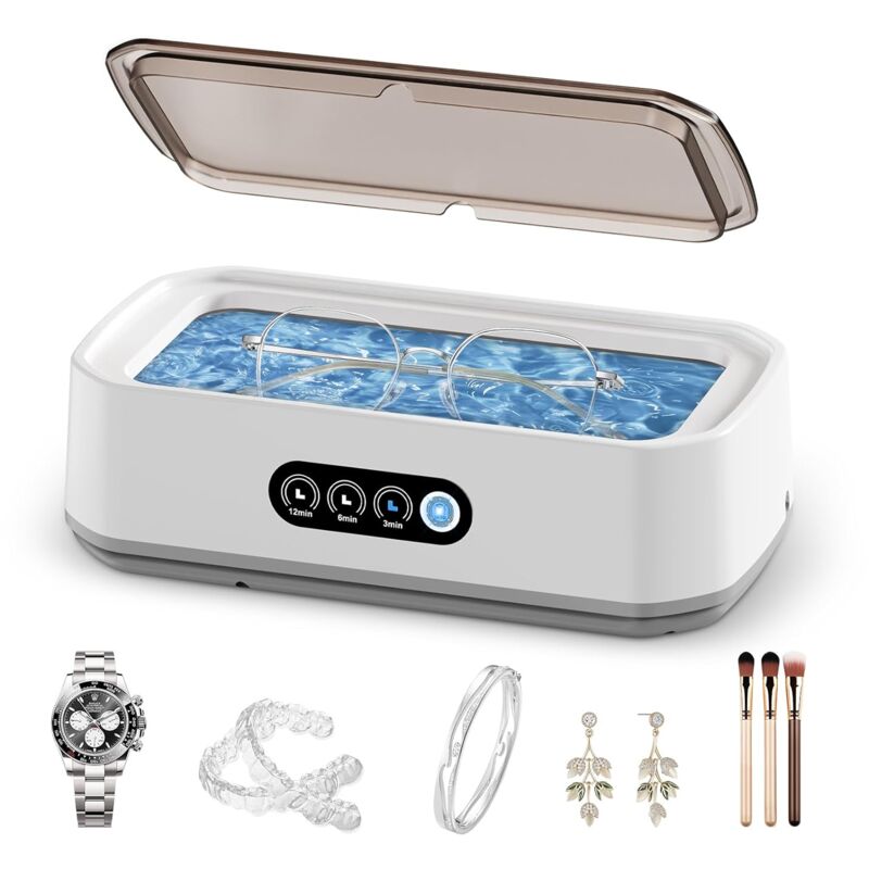 Nettoyeur de bijoux à ultrasons 49KHz, 3 modes avec minuterie numérique, réservoir d'eau en acier inoxydable 304, 22oz(650ML).