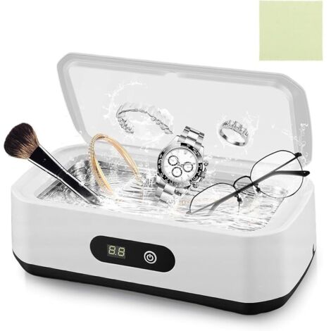 Nettoyeur de bijoux avec 5 minuteurs, écran LED, 48 KHz, machine de nettoyage de lunettes pour bagues, bracelets de montre, 650 ml