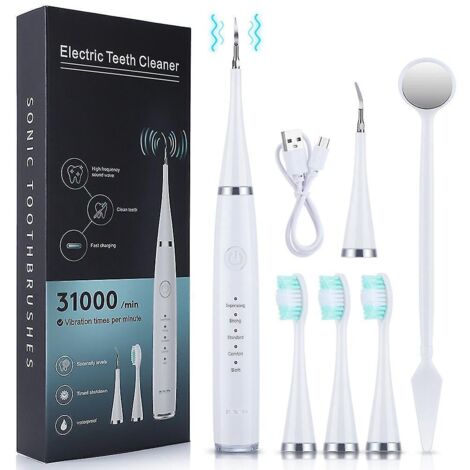 Nettoyeur de dents électrique à ultrasons, détartreur dentaire, kit de nettoyage des dents - blanc