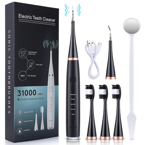 Nettoyeur de dents électrique à ultrasons, détartreur dentaire, kit de nettoyage des dents noir