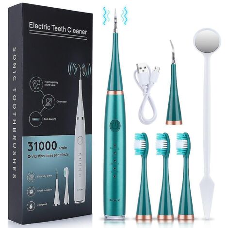 Nettoyeur de dents électrique ultrasonique, détartreur dentaire, kit de nettoyage des dents - vert