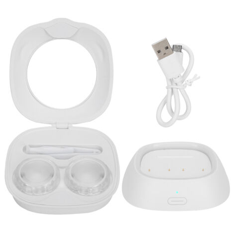 Nettoyeur de Lentilles de Contact Électrique Étanche USB Rechargeable Blanc