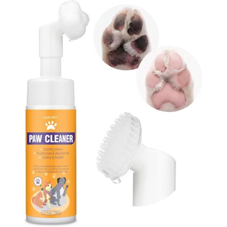 Nettoyeur de Pattes de Chien, shampooing sans Eau avec Brosse en Silicone Souple, Mousse hydratante pour Un Lavage Efficace des Pattes, Nettoyeur de Pattes Facile et Portable pour Chiens, 150 ML