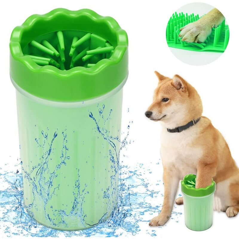 Nettoyeur de pattes pour animaux de compagnie portable - Pour chien et chat - 10 x 8,5 x 15 cm - Vert